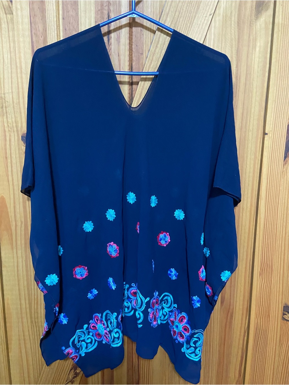 Ricki's Navy Embroidered Floral Overlay with Turquoise & Fuchsia Accents